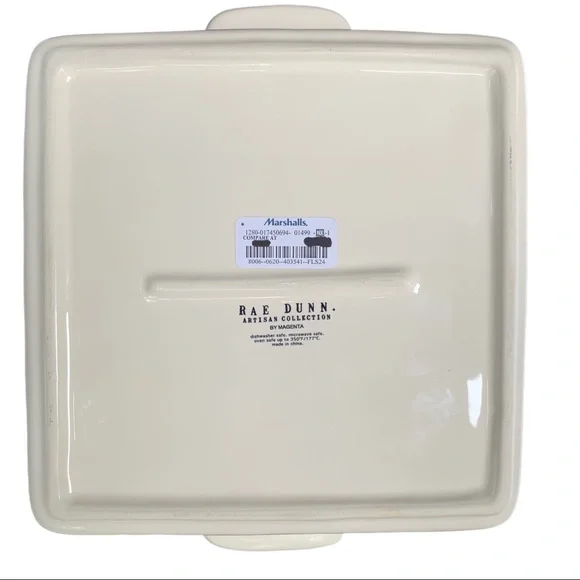 Rae Dunn MORE PLEASE Casserole Baking Dish White Black Large Letters Dimples NWT - Picture 4 of 12